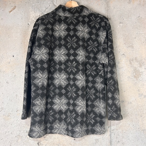 Vintage LL Bean fuzzy charcoal gray Nordic print quarter button up pullover xl - Picture 3 of 6